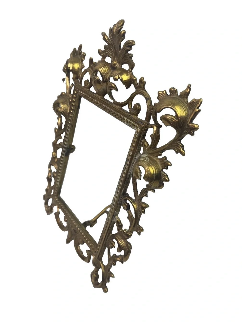 Vintage Cast Brass Picture Frame Rococo Baroque Scrollwork Tabletop Easel Back